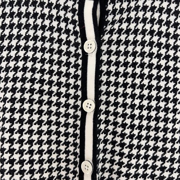 Talbots Size XP Button Up Cardigan Sweater Black White Houndstooth Stretch - Picture 3 of 5